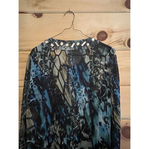 Chico's women's sheer embellished beaded multi color top/blouse. Size 1. - Picture 3 of 10